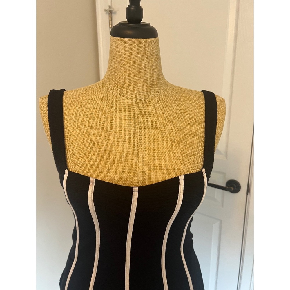 Anthropologie Maeve Little Black Dress White Piping Stretchy Pockets NWT Size 8 - Picture 9 of 16